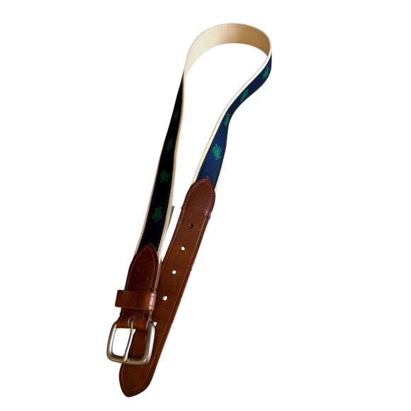 J Crew Canvas & Leather Trim Preppy Belt Turtle 34 - Picture 4 of 6